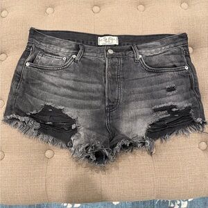 Free People Black Distressed Jean Shorts